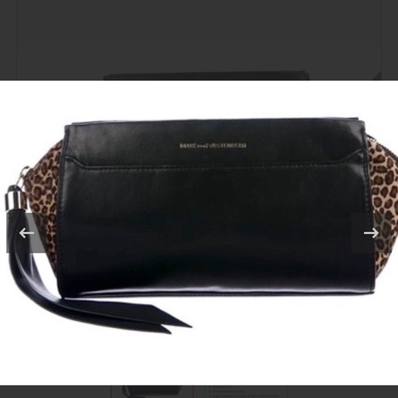 NIB Diane von Furstenberg Zip & Go Black Leather Clutch, Leopard Print Calf Hair - Picture 5 of 5